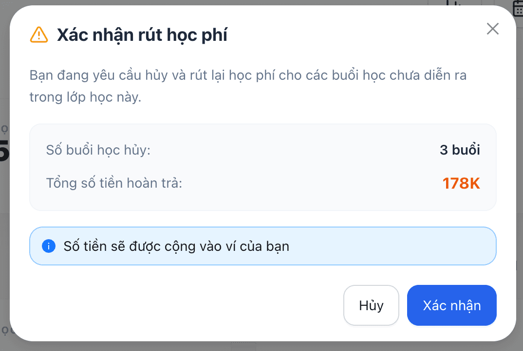 Hủy buổi học khi không còn nhu cầu