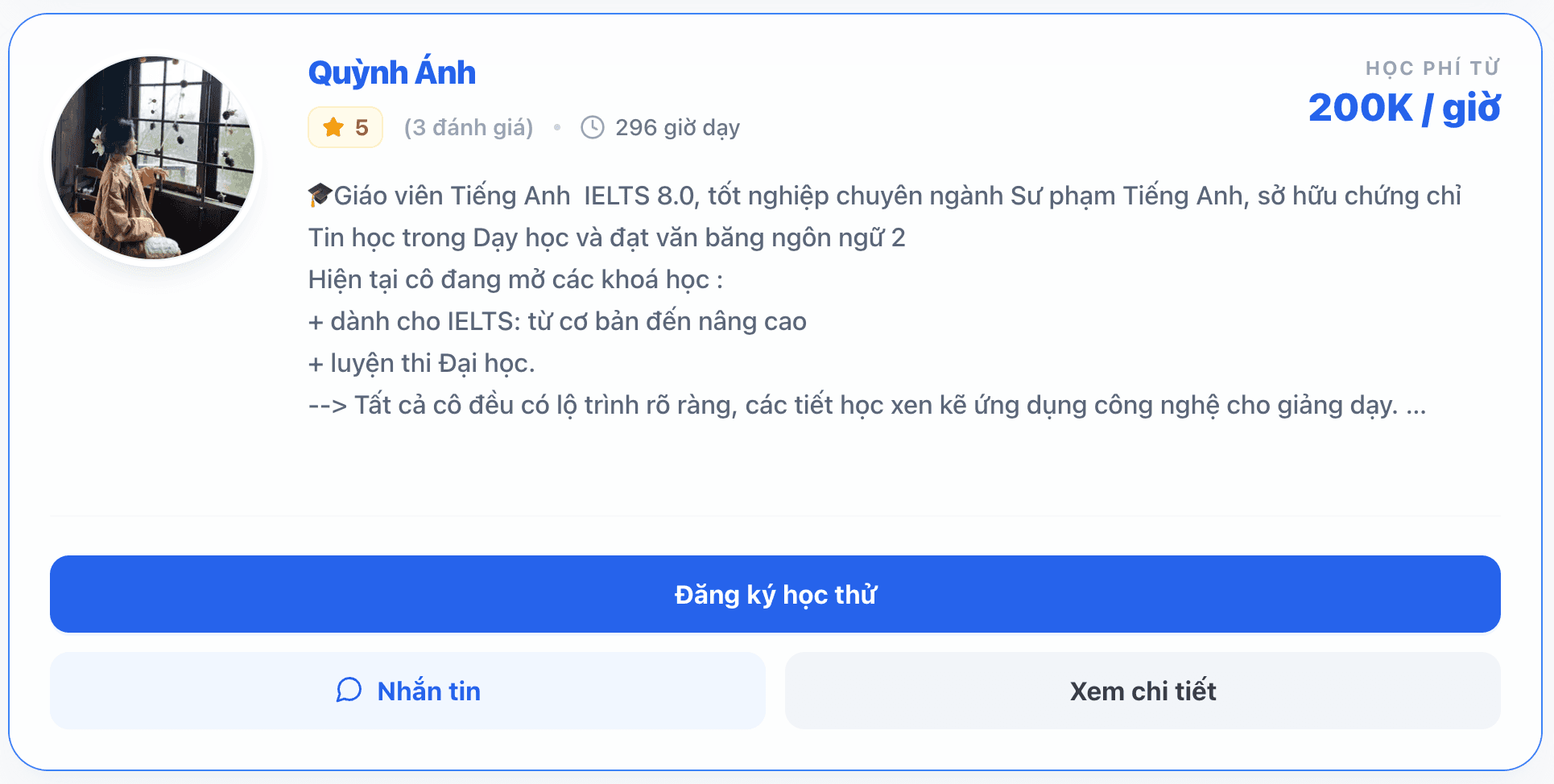 Đặt lịch học thử với gia sư
